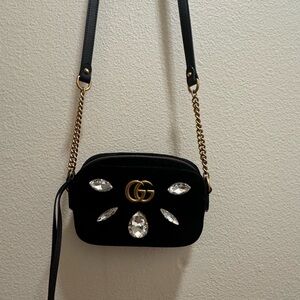 GG Marmont Shoulder Bag Crystal Embellished Matelasse Velvet Mini